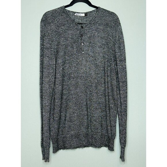 Foreign Exchange Men's' XL Mohair Blend Gray Henley LS Patch Elbow Sweater NWOT - Picture 1 of 10